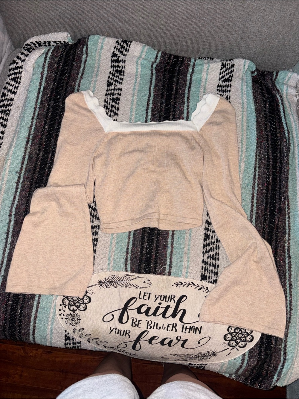 Cream Off-Shoulder Drawstring Crop Top - Picture 5 of 5